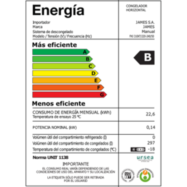 Imagen de Freezer horizontal James mod 410