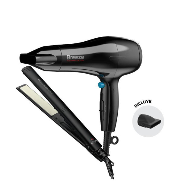 Imagen de Planchita Bella Ceramic Shine + Secador Breeze Negro